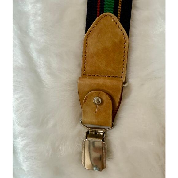 RARE Magnanni Braces Suspenders Leather Made in Spain Navy Blue Stripe Green Red - Picture 6 of 8